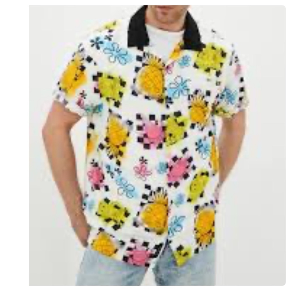 Vans x SpongeBob SquarePants Men's Multicolor Graphic Print Button-Up Shirt S